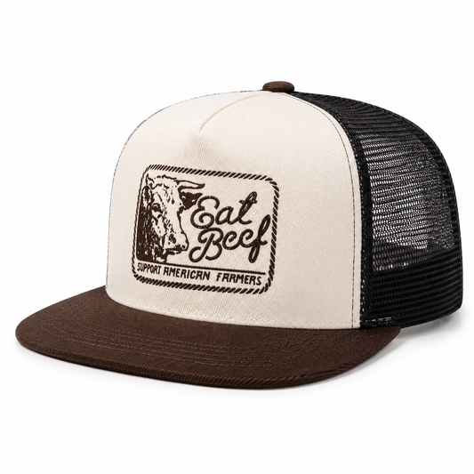 Eat Beef Western Trucker Hat — Cream/Brown
