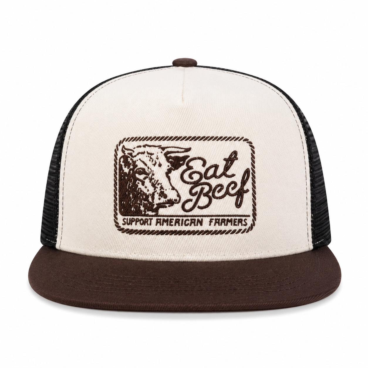 Eat Beef Western Trucker Hat — Cream/Brown