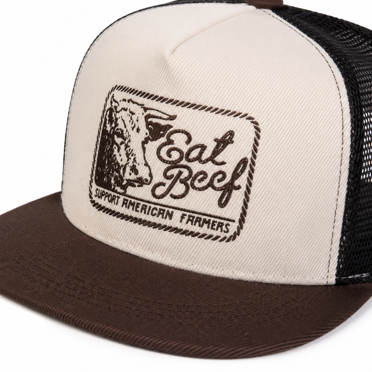 Eat Beef Western Trucker Hat — Cream/Brown