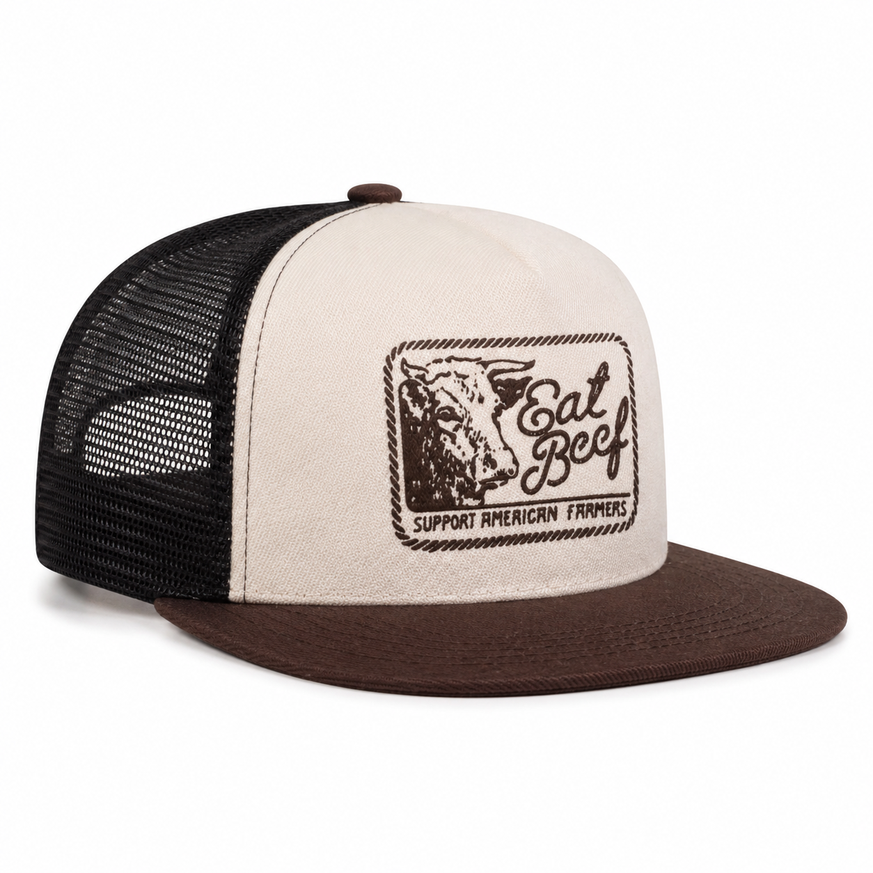 Eat Beef Western Trucker Hat — Cream/Brown