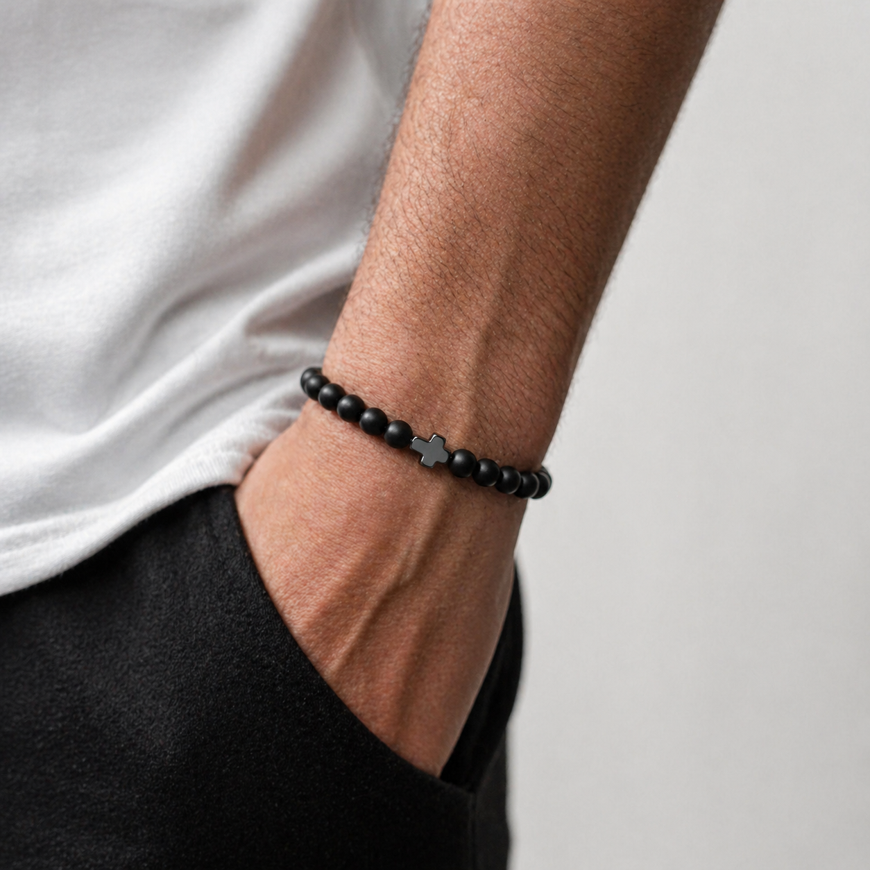 TERCO Black Stone Cross Bracelet