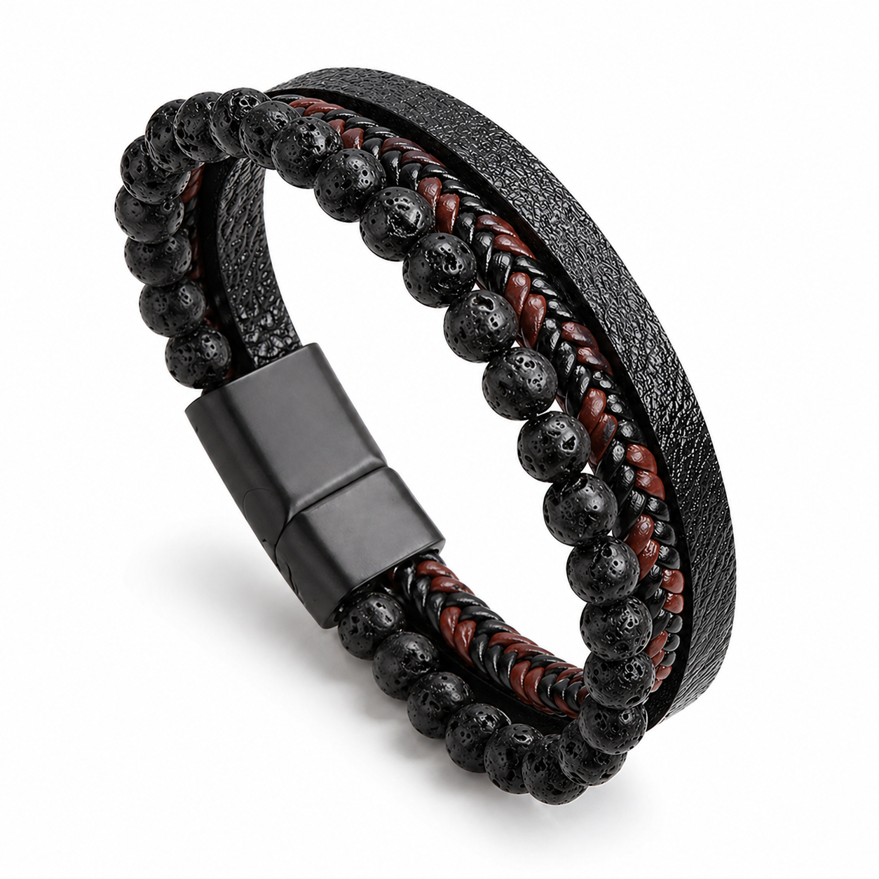 Black Lava Stone Leather Bracelet