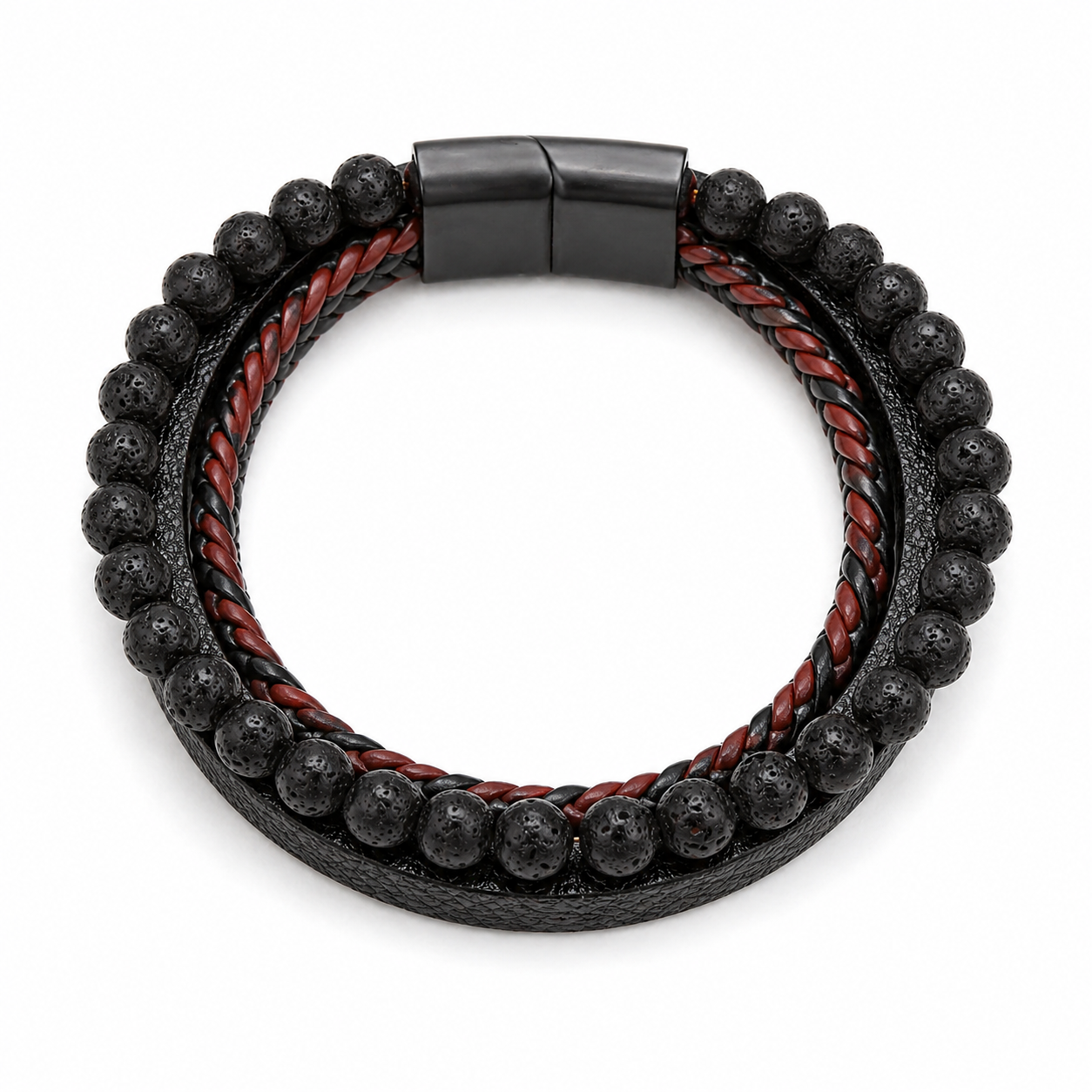 Black Lava Stone Leather Bracelet