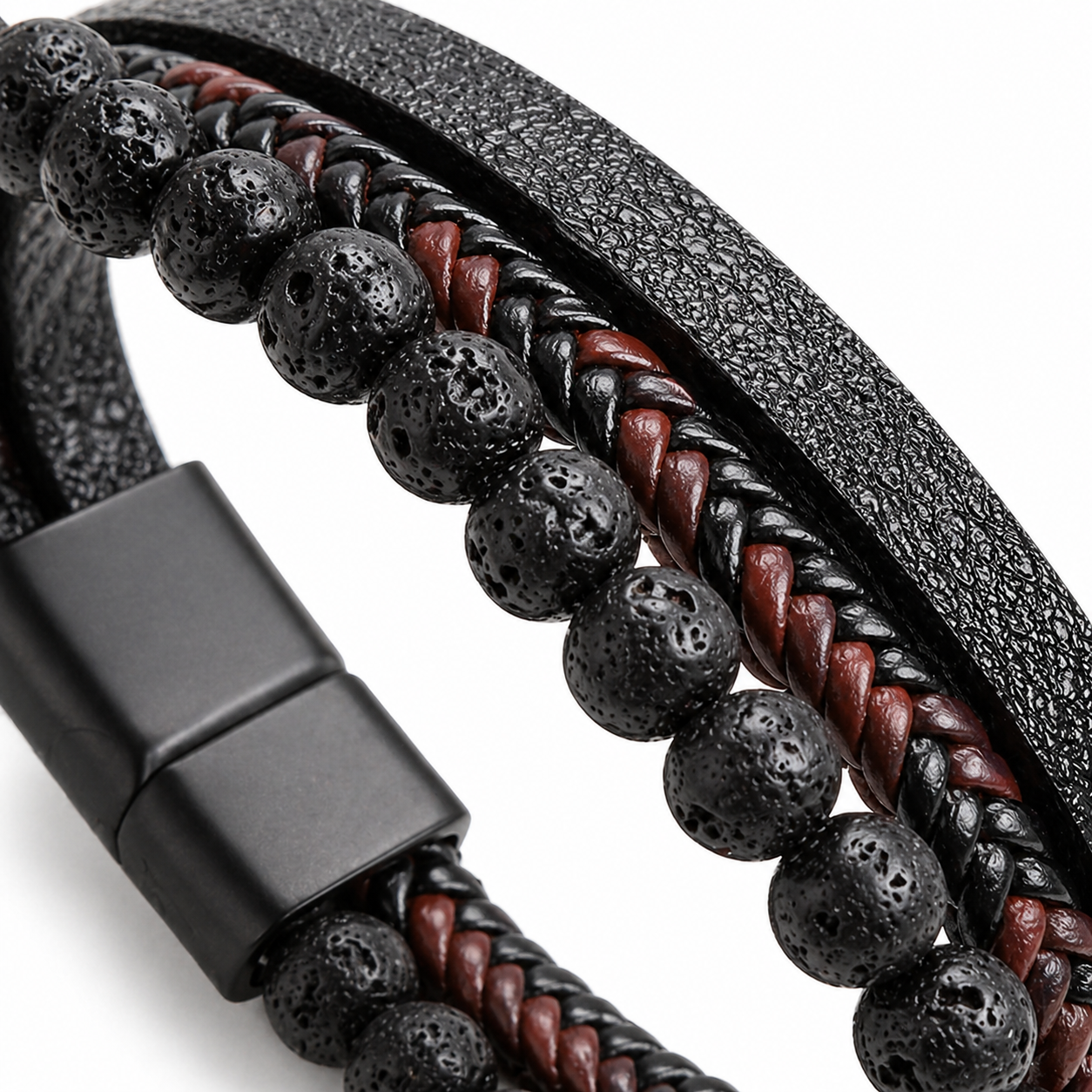 Black Lava Stone Leather Bracelet