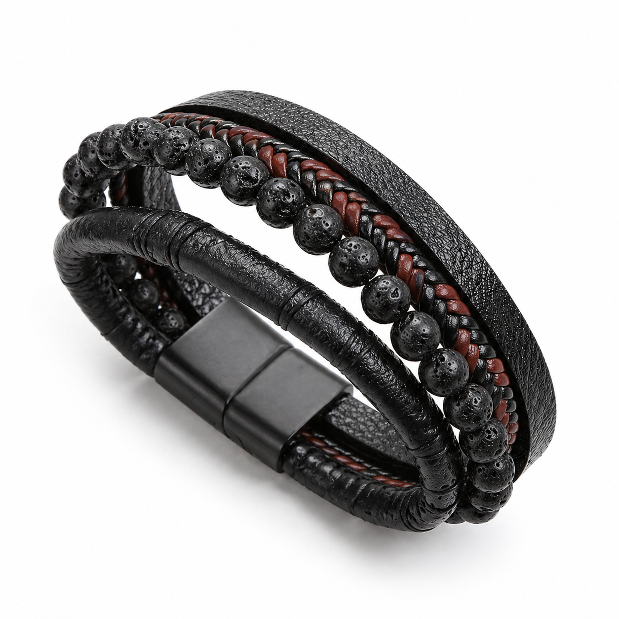 Black Lava Stone Leather Bracelet